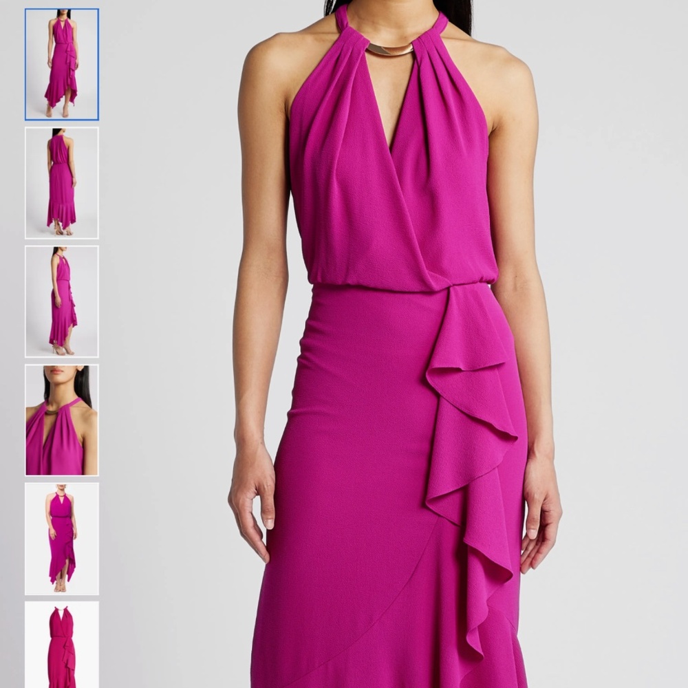 Xscape Evenings Ruffle Detail Crepe High-Low Gown, size 6